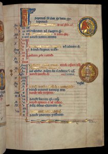Ms 322 f.5r、9月、果物を摘む男、「De Brailes Psalter」のイラスト、c.1250